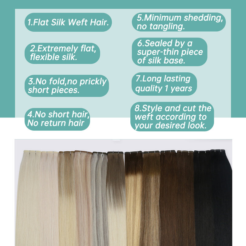 VeSunny Flat Silk Weft Hair Extensions, Virgem Cabelo Humano, Costurar na trama, Cabelo Liso para Salão, Cinza, Loiro, # 19A, 60