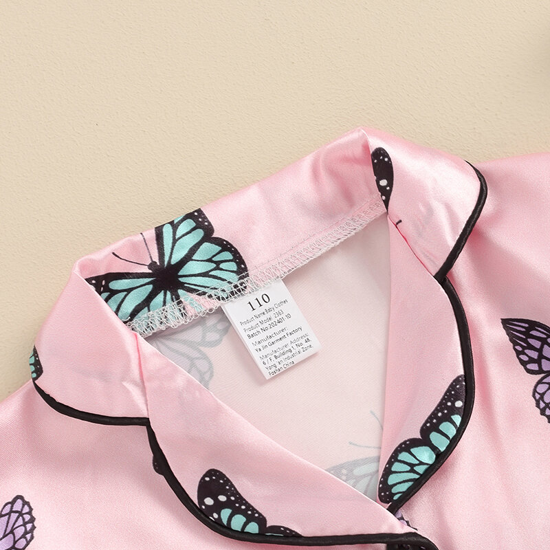 Visogo-幼児用サマーパジャマセット,半袖ラペルシャツ,バタフライプリント,ナイトウェア,カジュアルウェア,2個