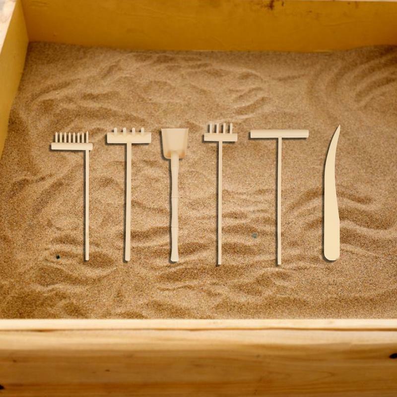 6Pcs Sand Art Kit Voor Kinderen Zand Speelgoed Speeltoestel Kids Diy Ambachten Waaronder 3Pcs Hark 1Pc Verticale hark 1Pc Schop 1Pc Gebogen Tool
