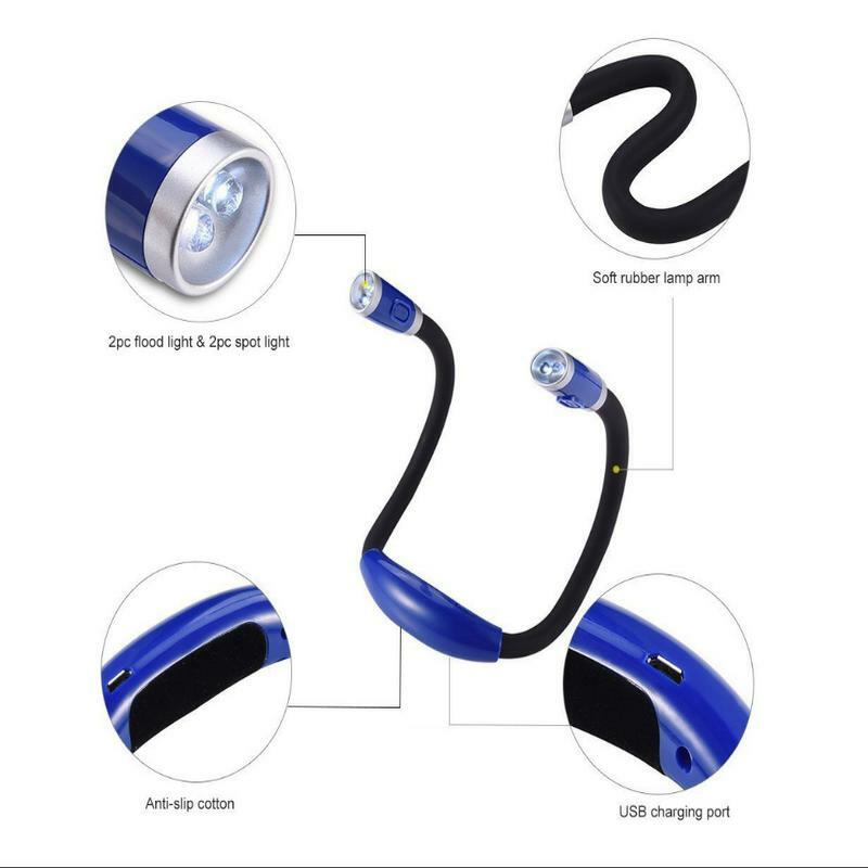 Logo Printed Rechargeable LED Neck Reading Light Book Lights for Reading in Bed Flexible Arms Comfortable Necklamp