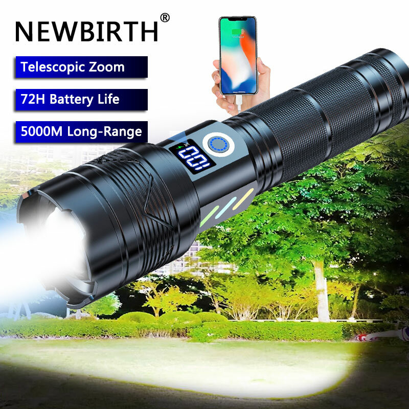 Multifunctional Flashlight Super Long-Range Outdoor 60W Powerful Light Zoom Digital Display Charging 26650 Battery Flashlight