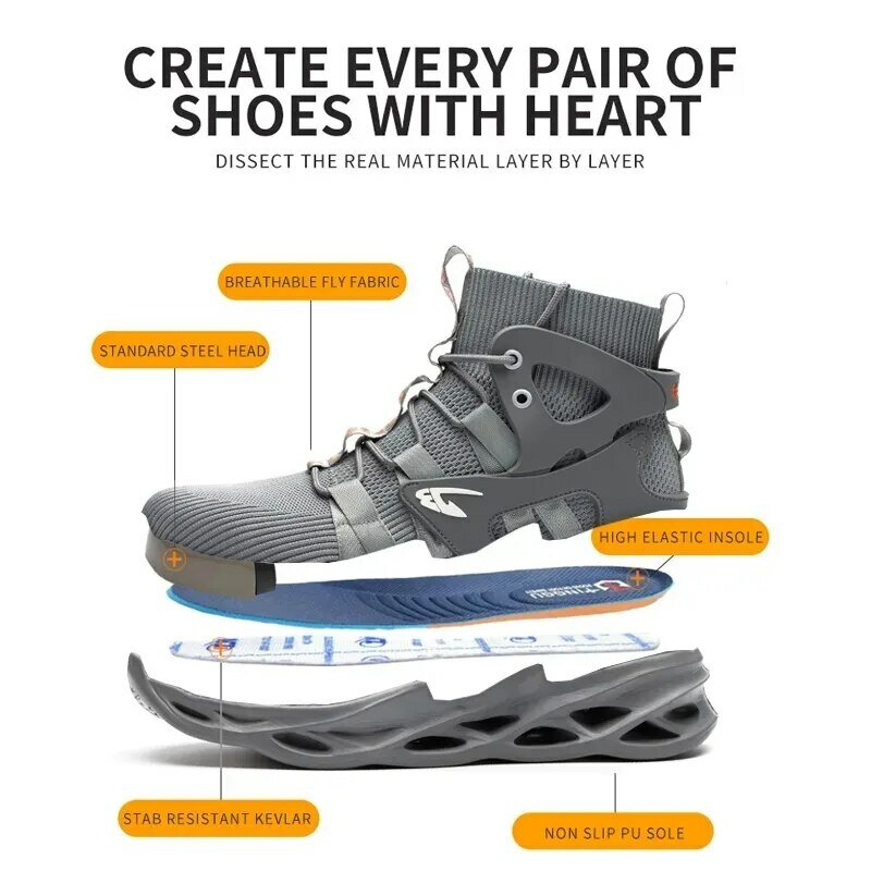 Zapatos de seguridad a prueba de perforaciones para hombre, zapatillas de trabajo ligeras con punta de acero, botas indestructibles