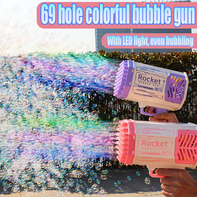 Pistola elétrica com luz LED para crianças, máquina de foguetes Bubbles, sabonete mágico automático, brinquedos ao ar livre para crianças, festa de casamento