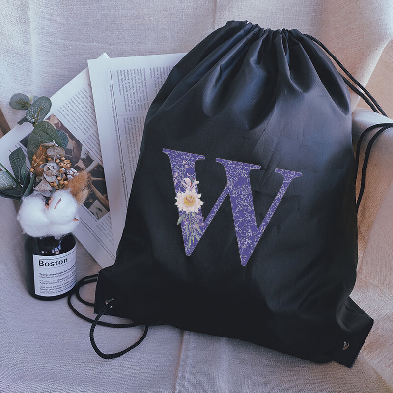 Mochila con cordón con estampado de letras púrpuras para adolescentes, niños y niñas, bolsa de Yoga para Mujeres, mochila escolar para niños, bolsas personalizadas
