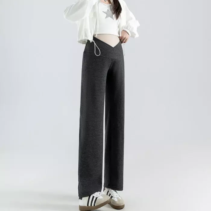 Pantalon Ventre Taille Haute pour Femme Enceinte, Vêtement Droit, Fin, Printemps 2024