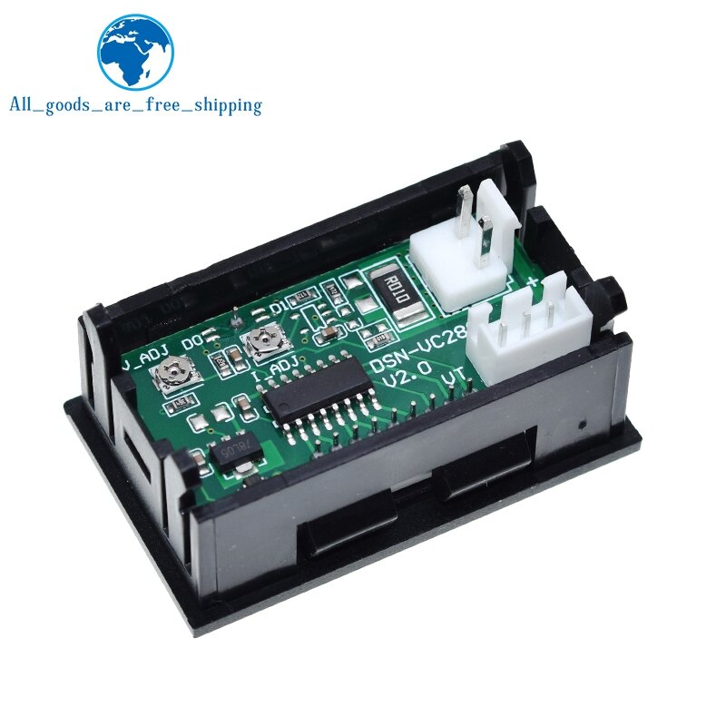 TZT DC 0-100V 10A voltmetro digitale amperometro doppio Display rilevatore di tensione misuratore di corrente pannello Amp Volt Gauge 0.28 "LED rosso blu