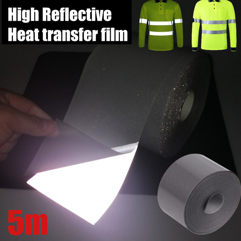 5m Reflektierende Wärme Transfer Film Sicherheit Reflektor Aufkleber Tasche Schuhe Tuch Wärme Decals Fahrbahn Nacht Warnung Streifen 2/5cm/rolle
