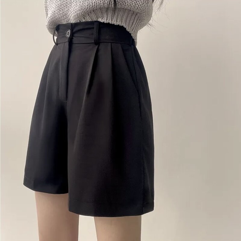 Celana pendek kantor elegan wanita kasual longgar kaki lebar pendek elegan wanita lurus celana pendek musim panas 2024 Korea pinggang tinggi N905