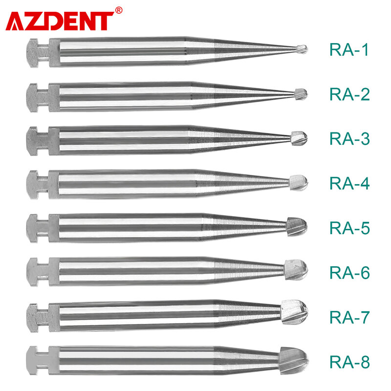 AZDENT 5 pz/scatola frese dentali in carburo di tungsteno serie RA rotonde a bassa velocità per laboratorio odontotecnico o gambo clinica Dia.= 2.35mm lunghezza = 22.5mm