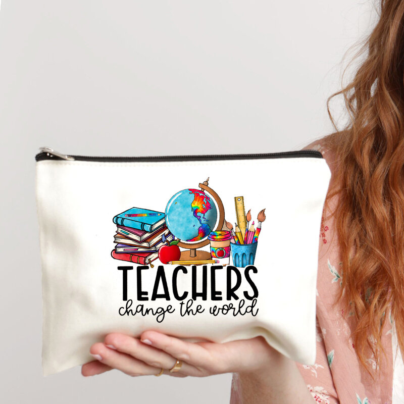 Teacher Change The World Print Cosmetics Case Travel Pouch Bag Toiletry Bag Graduation Gift for Teacher Back To School Gift