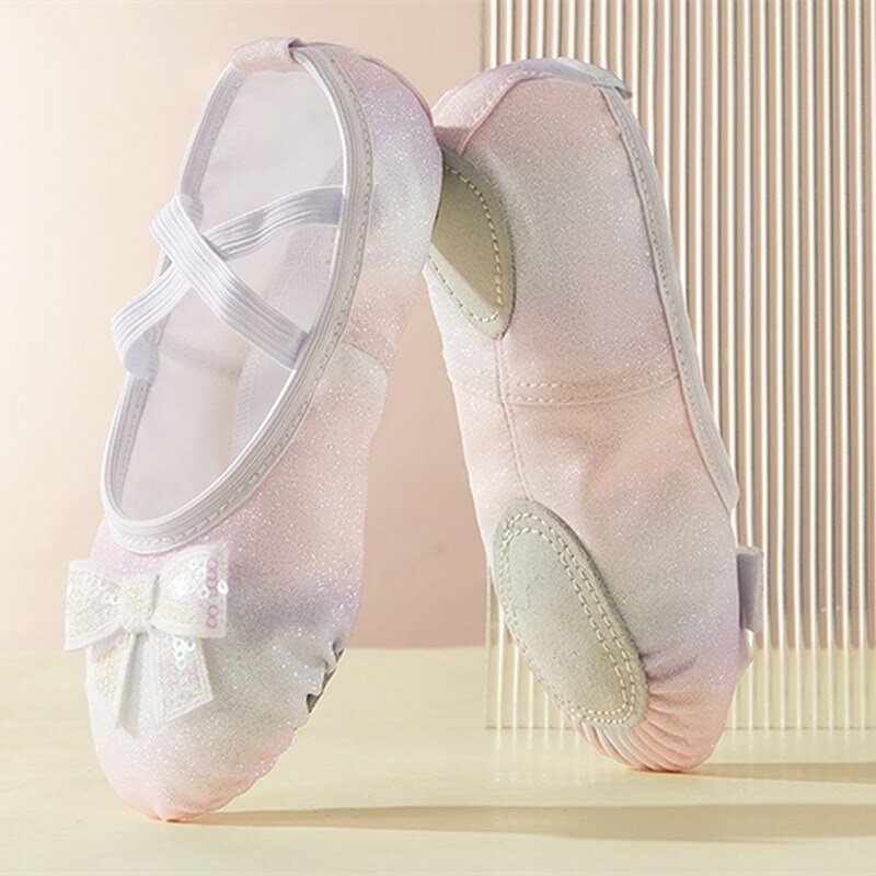 Baletki do małe dziewczynki satynowe brokatowe buty do tańca baleriny płaskie buty z dzieloną podeszwą baleriny książęta (małe/duże dzieci)