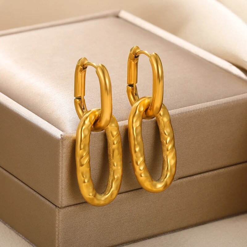 Geometric Hoop Earrings For Women Gold Color Square Ear Hook Pierced Accessories Bijoux Femme Stainless Steel Jewelry Gifts