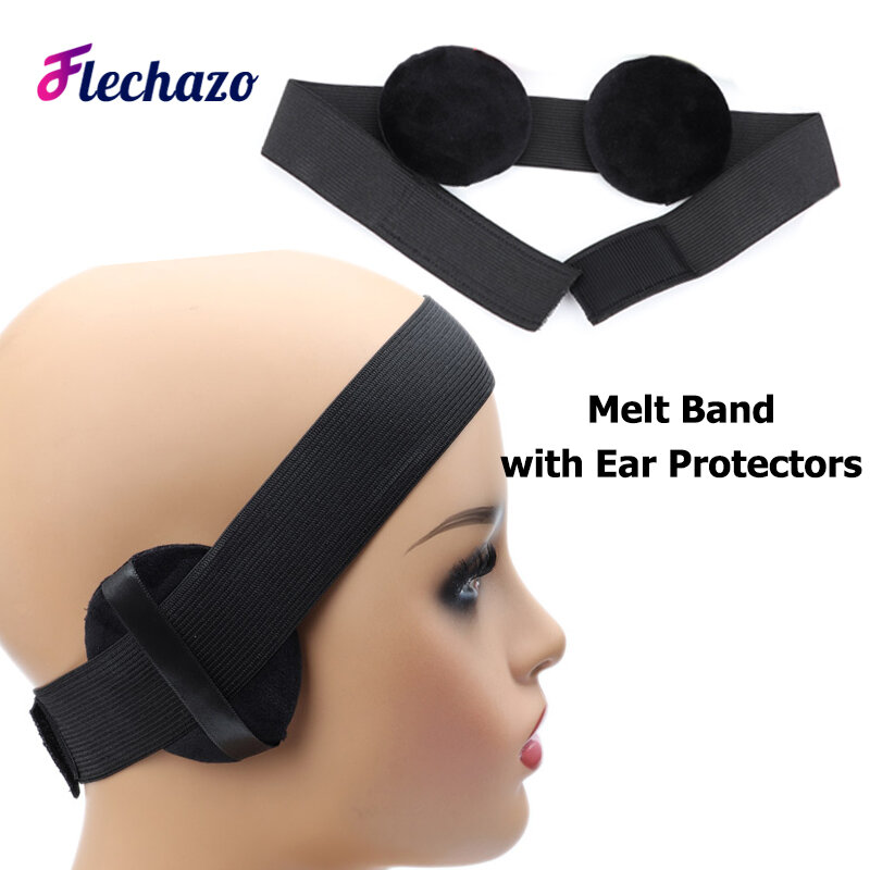 Banda derretida de encaje ajustable con cubiertas para las orejas, banda elástica para el cabello, diadema negra, banda de fusión de encaje suave con protección para los oídos, 5 paquetes