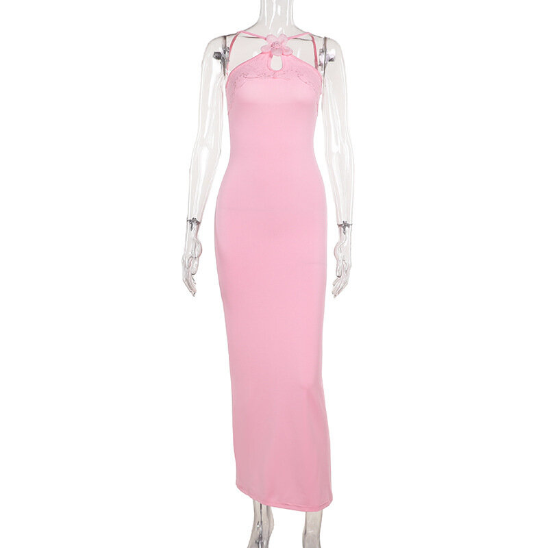 Сексуальное розовое женское платье для выпускного вечера, кружевное летнее платье-футляр средней длины без рукавов с 3D цветами, облегающее официальное женское платье
