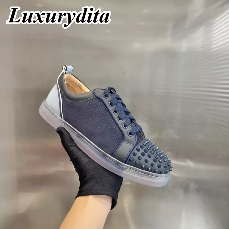 LUXURYDITA Designer Men Casual Sneakers Real Leather Red sole Luxury Womens Tennis Shoes 35-47 Fashion Unisex loafers HJ814