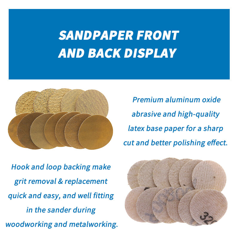 1 Inch Gold Hook & Loop Sanding Discs 100 Pcs Assorted Grit Sandpaper for Woodworking Wood Furniture Making Metalworking Sanding