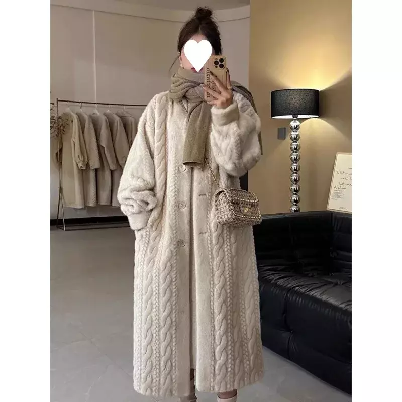 여성용 두꺼운 모조 밍크 인조 모피 오버코트, 중간 길이 모피 코트, 럭셔리 하이 퀄리티 트위스트 아우터, 한국 재킷, 겨울