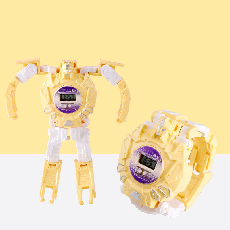 Kids Creative Electronic Deformation Robot Watch Cartoon Fun Deformation Robot Toys Boys And Girls Cognitive Time Watch Toys
