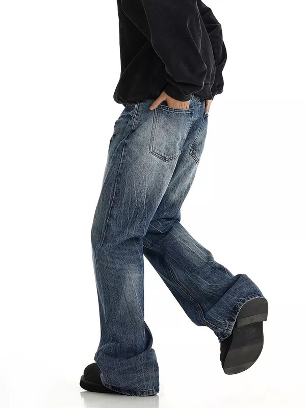 REDDACHiC ICON Jeans Baggy Enrugado Masculino, Calças de Cintura Baixa, Calça Larga Casual, Cleanfit Rachado Streetwear Afligido, Vintage Y2k