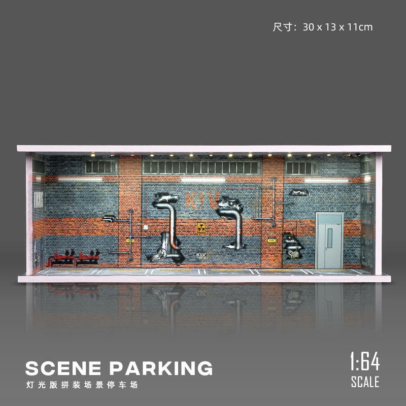 Collector Toy Storage Box for Kids, Display Box, 1:64 Light Garage Scene, Parking Lot, Car Model Replica Collection