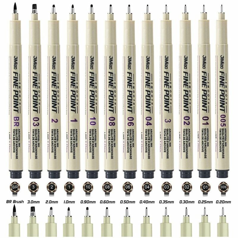 1Pcs Micron Ink Marker Pen Sketch Stationery Set Hook Line Sketching Needle Pen 12 Tips Art Supplies Drawing Pen