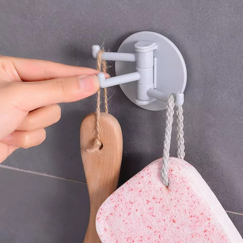 3 Rotating Hooks Rotatable Seamless Adhesive Strong Bearing Stick Hook Kitchen Wall Hanger Bathroom Supplies  Dropshipping