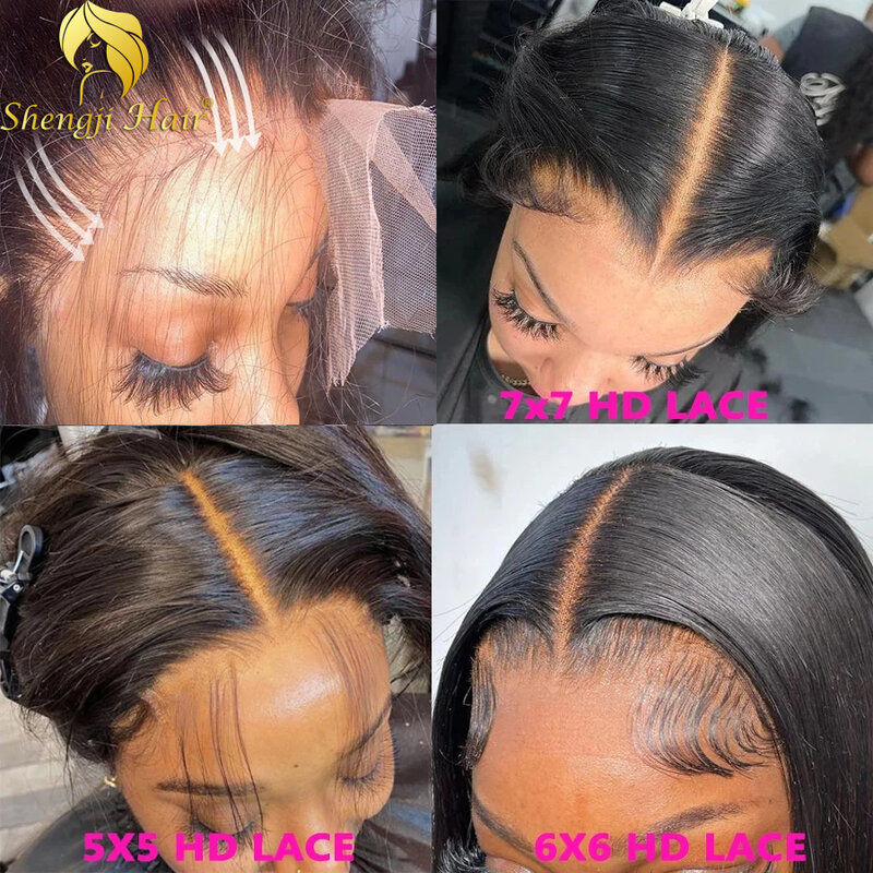 Shengj Hd Lace Frontale Human Hair Pruiken 7X7 Rechte 5X5 6X6 Hd Lace Pruiken Real Hd Lace Front Pruik Lijmloze Pruiken Pretokkelde Natuurlijke