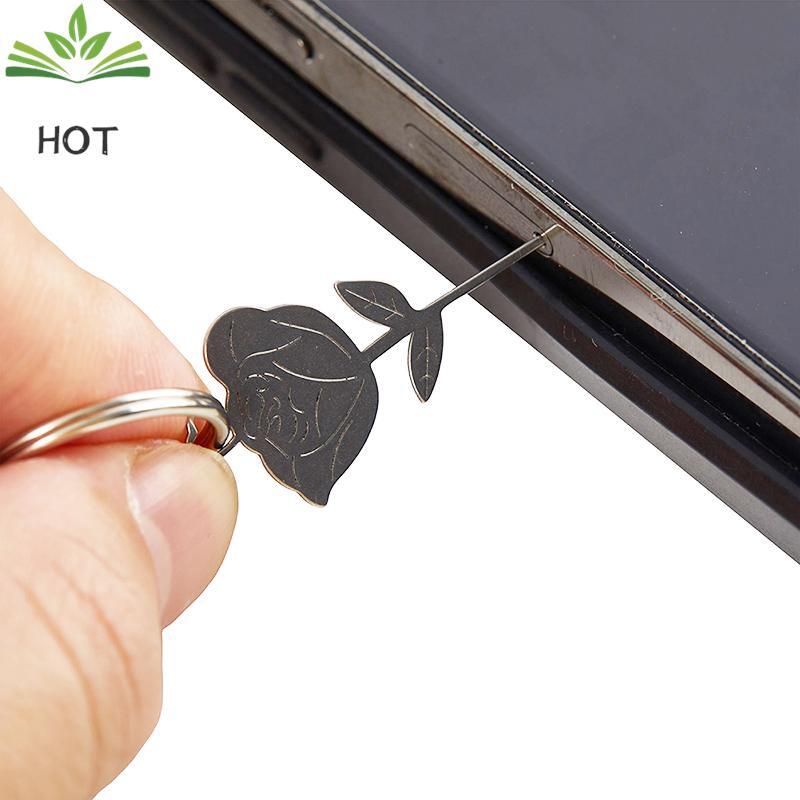 Outil de clé d'éjection de broche en acier inoxydable en forme de rose pour smartphone, dé à coudre universel, retrait de carte SIM, ensemble de 2 pièces