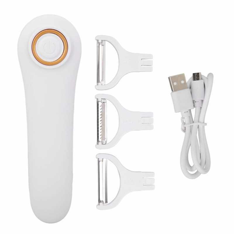 Descascador elétrico portátil para frutas e legumes, USB recarregável, 3 cabeças de corte, Home Kitchen Tool