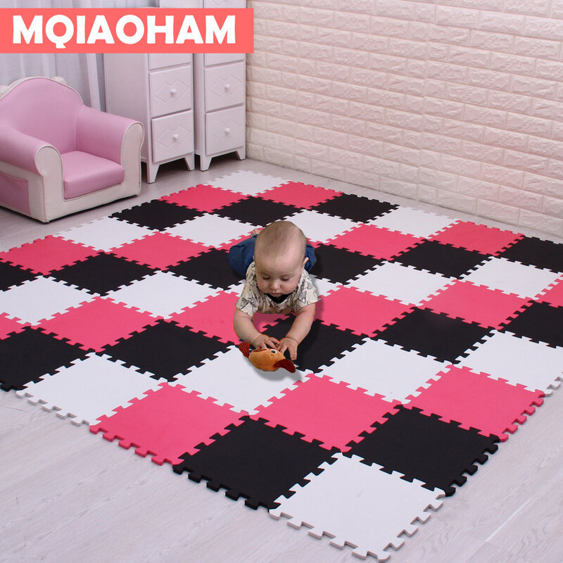 MQIAOHAM Busa Bayi EVA Bermain Tikar Puzzle Hitam dan Putih Saling Latihan Ubin Lantai Karpet dan Karpet untuk Anak-anak Pad