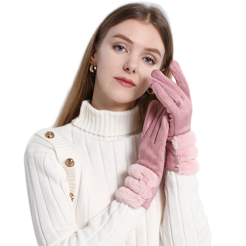 Nieuwe Mode Elegante Gladde Pluche Pols Vrouwen Winter Suède Houden Warm Touchscreen Verdikte Fleece Handschoenen Rijden Fietsen Zacht