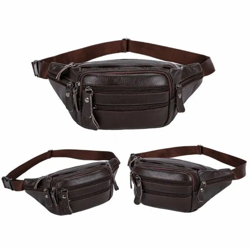 Multi-layered Men's Waist Bag Multifunctional Waterproof PU Leather Waist Purse Pack Large Capacity Zipper Travel Phone Bag