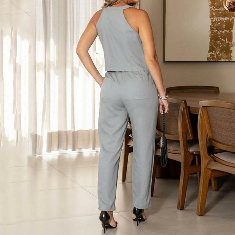 Lightweight Women Suit Chic Women's Vest Pants Set Sleeveless O Neck Top High Waist Trousers Stylish Daily Outfit for Casual