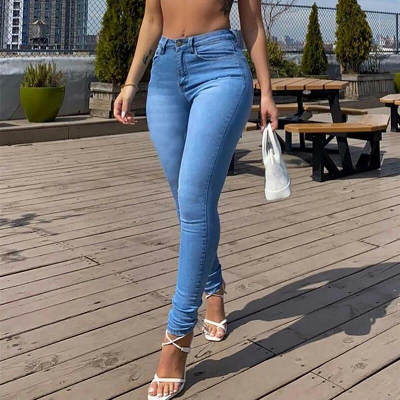 Calças magras de cintura média feminina, calça jeans sexy, calça push-up, calça lápis elástica de rua alta