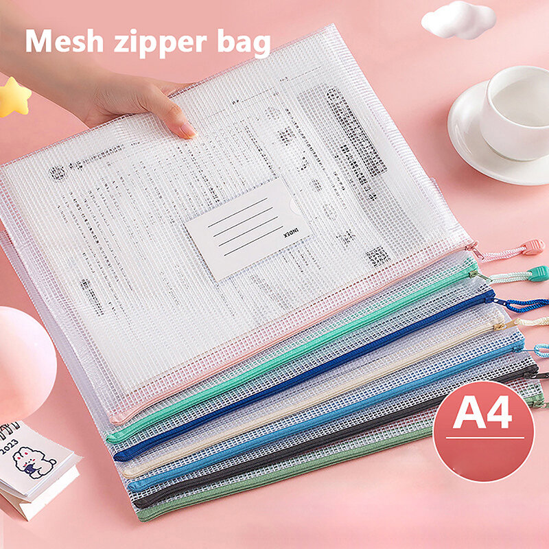 Plastic Zipper Bag A4 Size Zipper Mesh Bag Finishing Bag Mesh Zipper Bag For School Office Family Travel Storage Bag