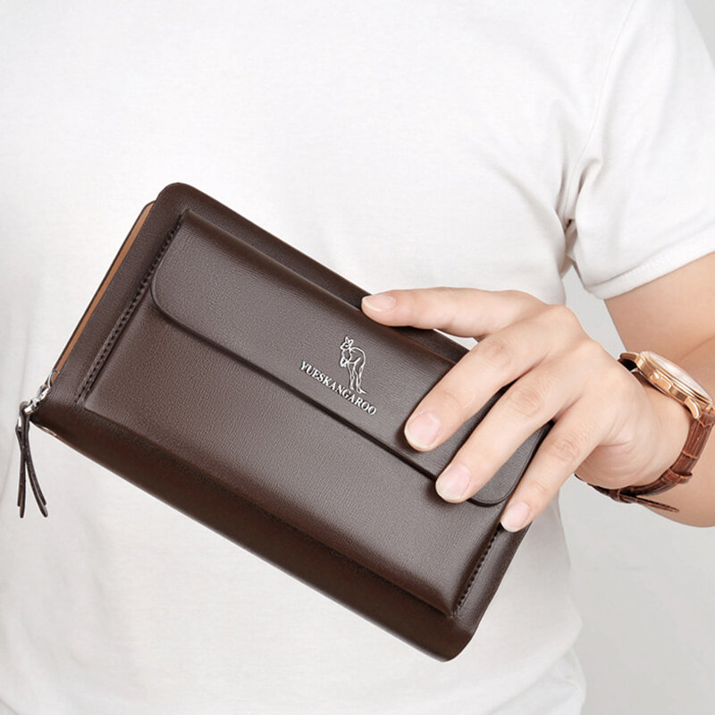 Leather Clutch Bag for Man Zipper Wallet Passcard Fashion Luxury Handbag Square Card Holder Phone Pouch Hand Porter Bag Male