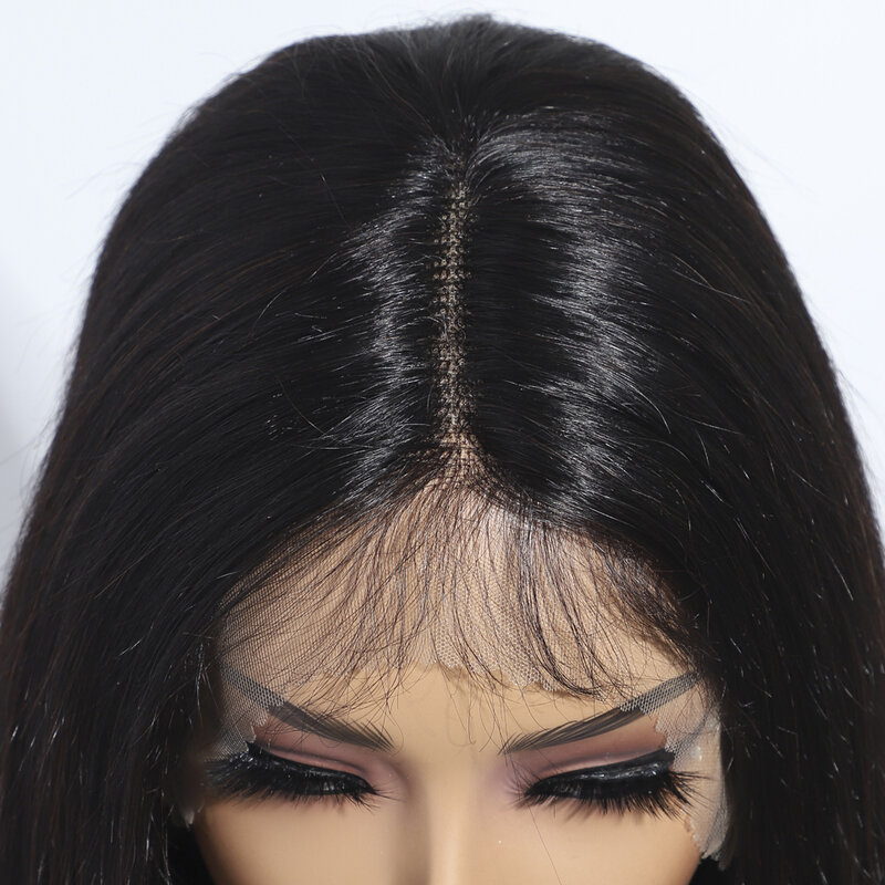 Peluca de cabello humano liso para mujer, postizo de encaje frontal 13x6x1 de 16 pulgadas, pelo Remy brasileño sin pegamento