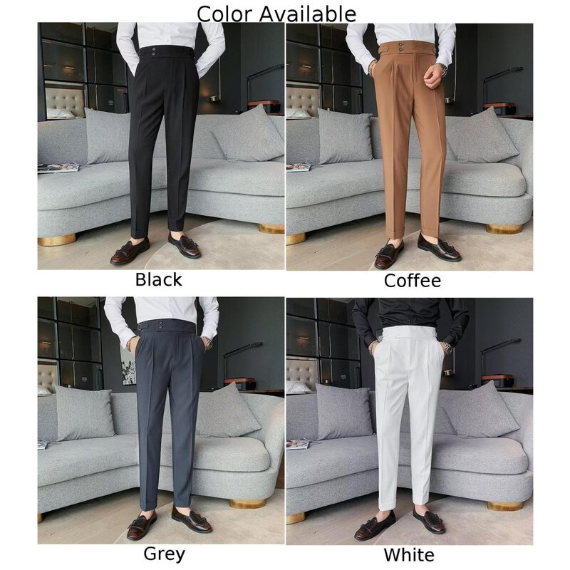 Male Men Trousers Suit Pants Spring Summer British Style Polyester S-4XL Slight Stretch Slim Straight Business