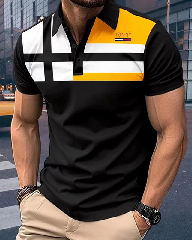 New Europe And The United States High-end Men's Summer Lapel Short Sleeve Fashion Casual Sports Breathable Sweat Absorption Comf