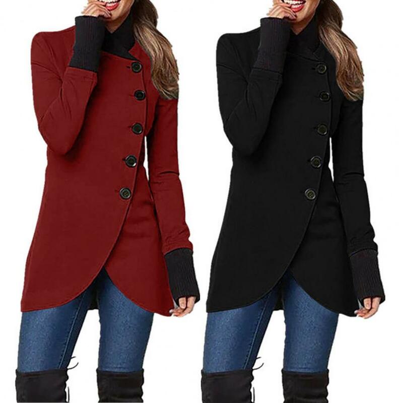 Женская длинная однобортная куртка с асимметричным подолом, повседневное зимнее пальто, осенне-зимняя длинная куртка с ребристыми манжетами, Женское пальто