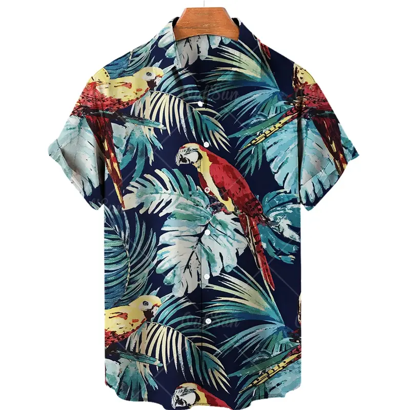 Dinosaur 3d Print Shirts Men's Women's Hawaiian Shirts Men's Vocation Blouses Spooky Lapel Shirt Cuba Camisa Men's Clothing Bird