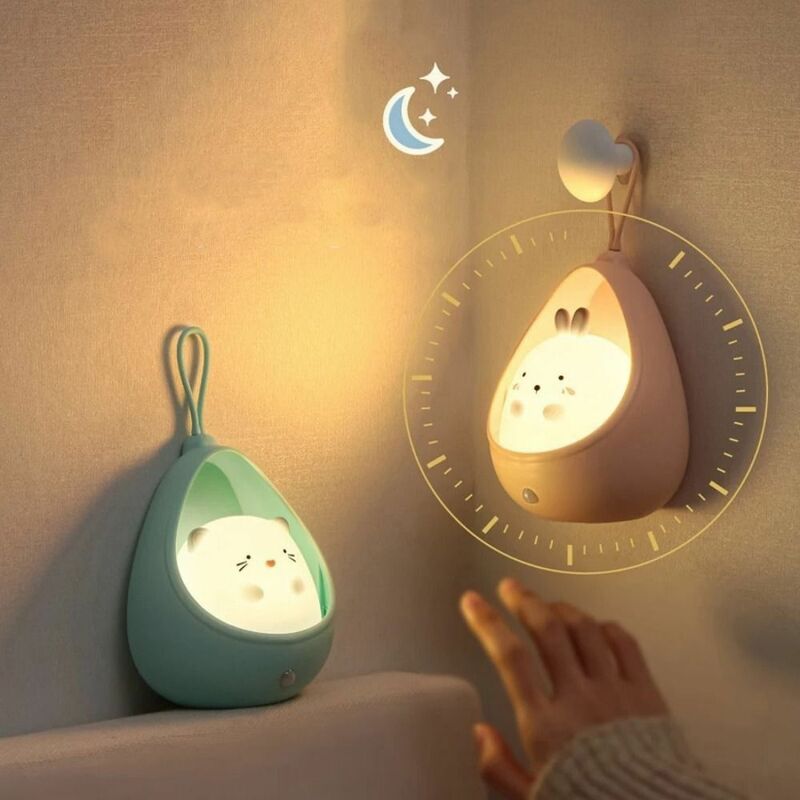 Lampu malam LED Sensor kelinci, lampu dinding kucing 3 Mode, lampu malam LED kartun silikon dapat diisi ulang daya USB untuk wanita