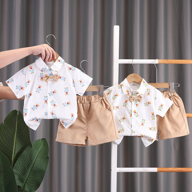 Nowe letnie ubrania dla chłopców dla dzieci koszula z motywem kreskówkowym spodenki 2 szt./zestawy odzież niemowlęca niemowlęcia dresy dziecięce