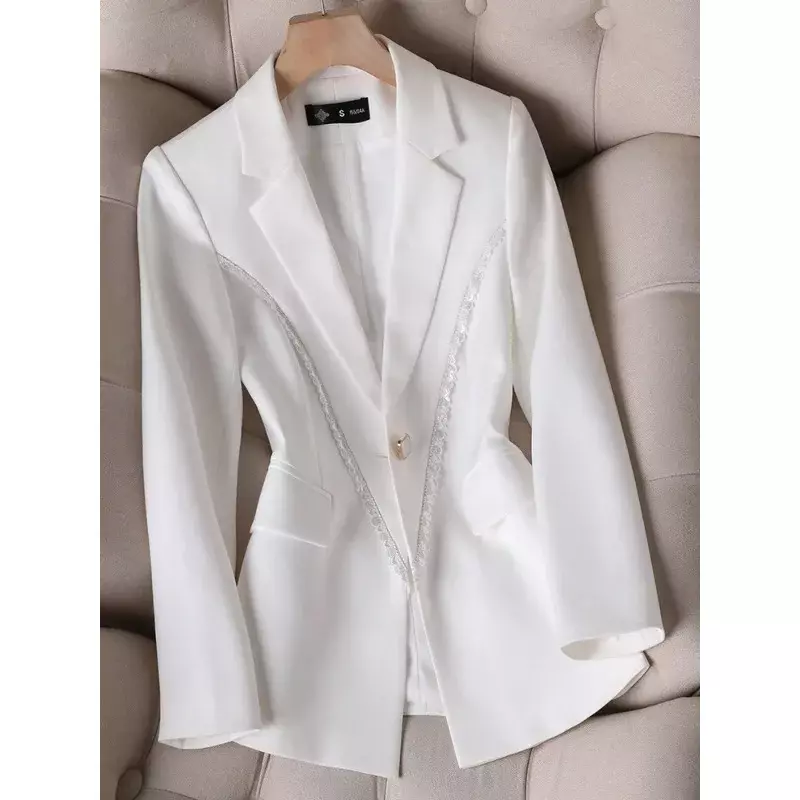 Blazer feminino fino de botão único, jaqueta feminina do escritório, rosa, branco, roupa de trabalho de negócios, casaco formal, primavera, moda outono
