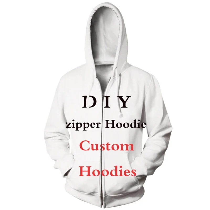 Diy Custom Design Own Style Polyester 3D Zip Hoodie Men Fashion Casual Customize Hoodies Personality Printed Products Pullover