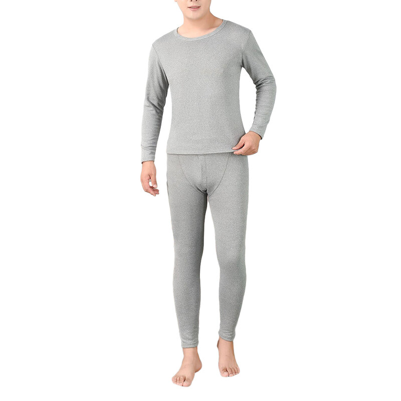 Piyama pria, pakaian dalam pria musim dingin termal panjang bulu bergaris atas bawah Ultra tebal elastisitas 2 buah/set hangat padat