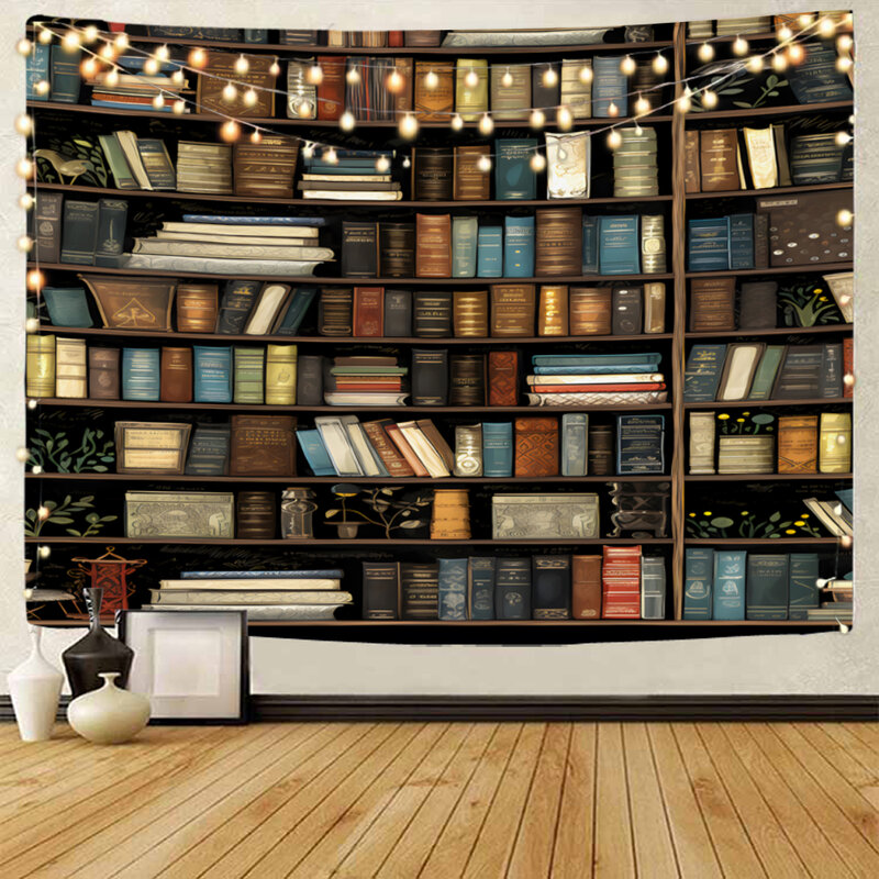 Книжные полки, книжные шкафы, фоновые украшения, гобелены, гостиная, книжные шкафы, фоновые украшения, гобелены