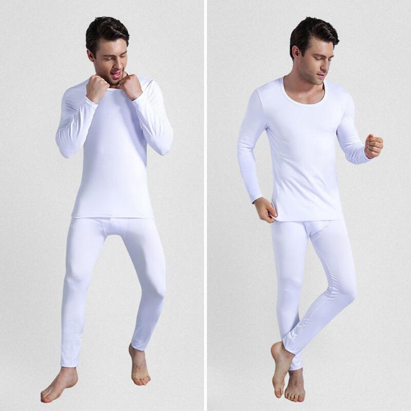 Bottoming Clothes Set Winter Warm Underwear Set Thick Fleece Lined Soft Elastic Long Sleeve U Slim Fit Homewear Thermal Top