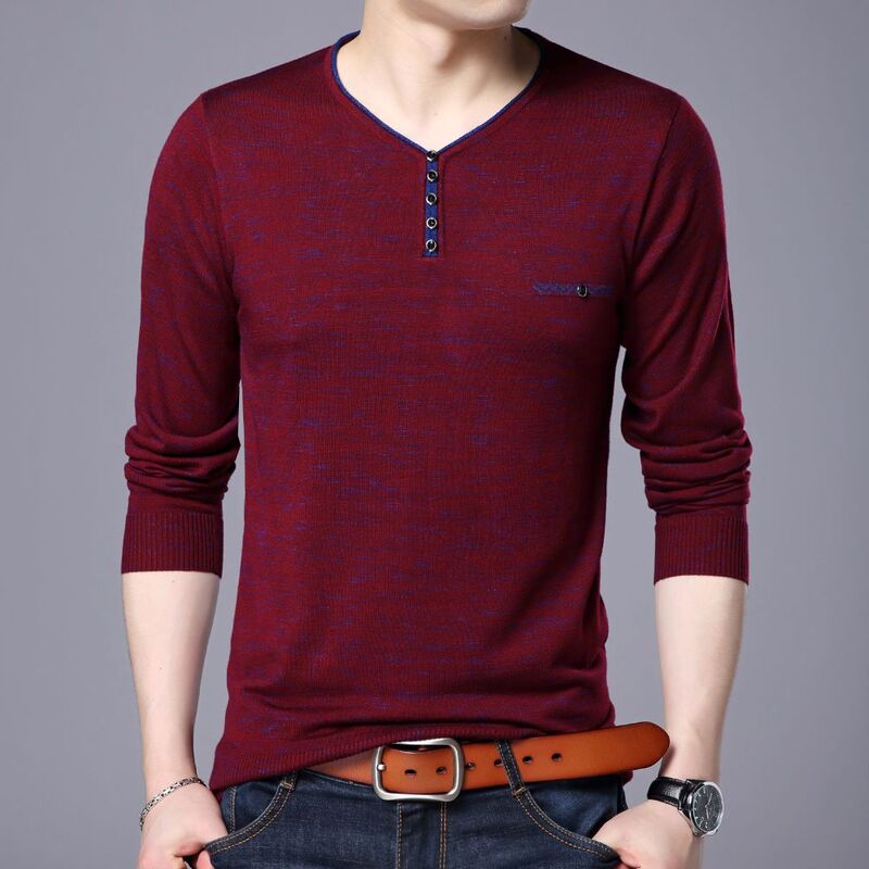 COODRONY вязанный зимний мужской пуловер с v-образным вырезом Модная Удобная тонкая Базовая рубашка деловая повседневная одежда топы для мужчин W5638