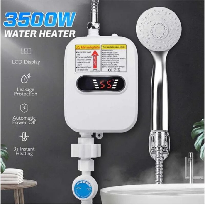 Natychmiastowy podgrzewacz wody prysznic kran łazienkowy wtyczka podgrzewacz ciepłej wody 3500W cyfrowy wyświetlacz dla wiejskiego domu